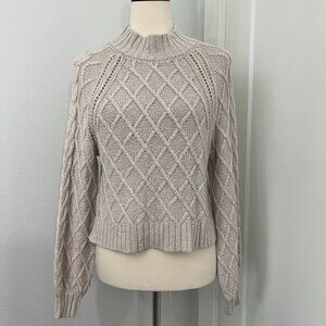 American Eagle Small Beige Mock Neck Crochet Sweater